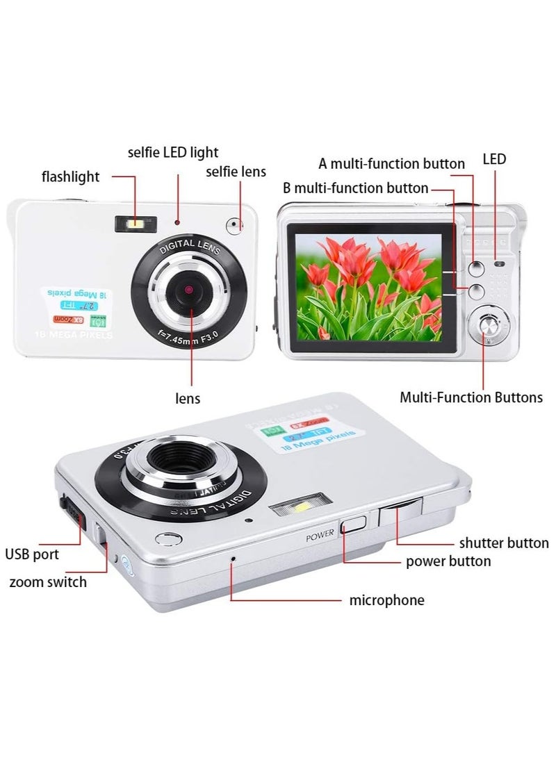 Portable 720P Digital Camera Video Camcorder 18MP Photo 8X Zoom Anti-shake 2.7 Inch Large TFT Screen Lithium Battery