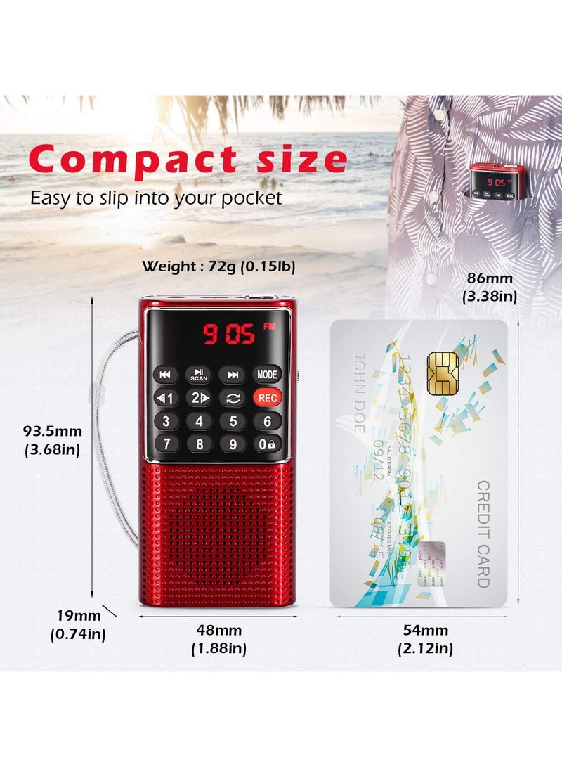 Mini Portable Pocket FM Radio MP3 Walkman Radio with Recorder Lock Key SD Card Player Red