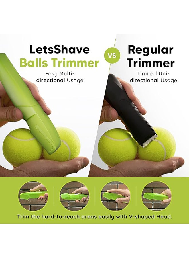 LetsShave Mens Pubic Hair Trimmer | Balls Shaver | V-Shaped Head | Ultra Thin Rounded Blade | Body Hair Trimmer and Shaver | Comes with Attachments | Waterproof | Anti Snagging