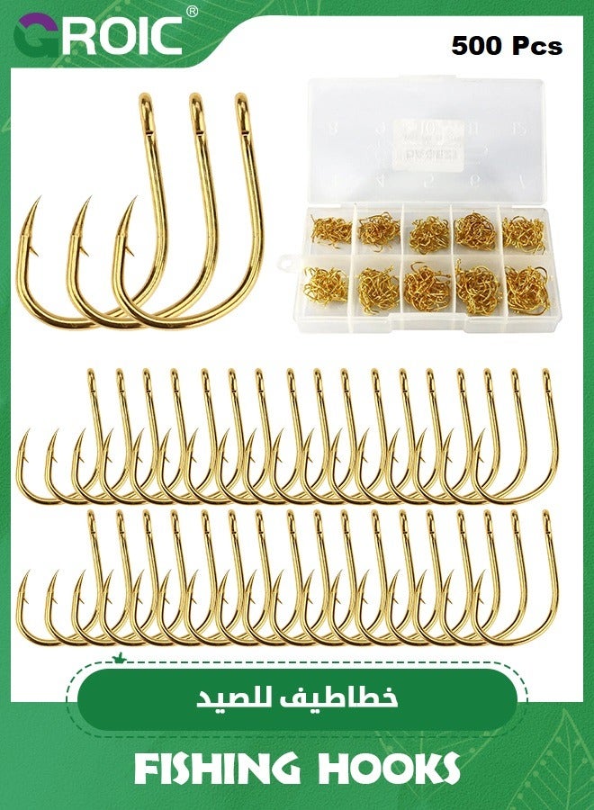 500 Pcs Carbon Steel Fishing Hooks, Circle Hooks Assortment for Saltwater Freshwater Fishing, Salt Water Fish Hooks for Catfish Trout Bass Octopus Multi Size