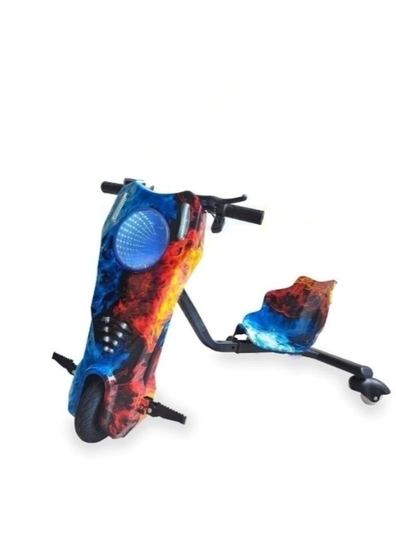 3 Wheel Drifter 36v Electric Scooter 360 Degree Rotation with Led Light Comfortable Seat and Bluetooth Flames Color