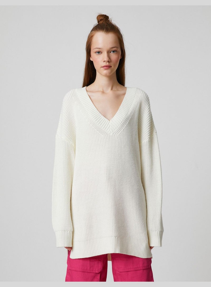 Long Sleeve Knitted V Neck Oversized Sweater