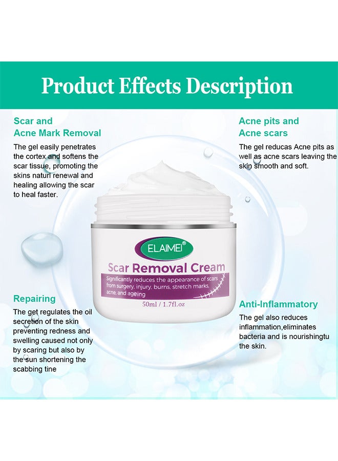 Scar Removal Cream, Advanced Scar Gel For Surgical And Acne Scars, Cuts, Burns, Helps With Old And New Scars, Natural Scar Treatment For Face And Body 50ML