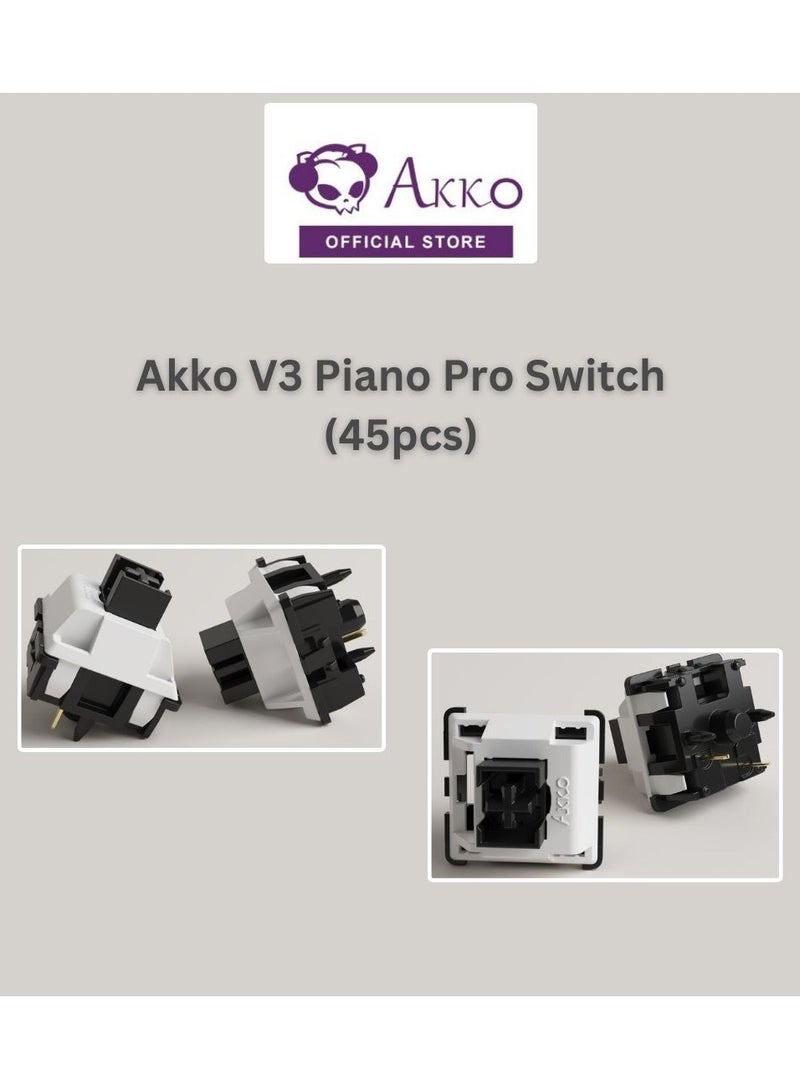 Akko V3 Pro Piano Keyboard Switches, Linear Switch with Dustproof Stem for Mechanical Keyboard, 5 Pins 45gf, North and South Facing SMD RGB LED Slot, for MX Game Keyboard/DIY Kit (45 PCS)