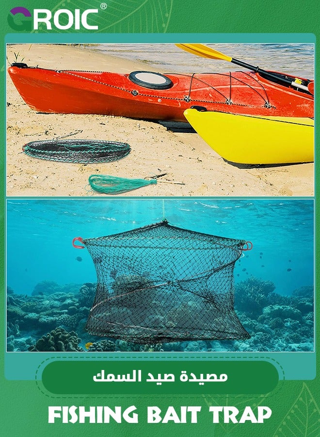 Three Entrances Large Crab Traps Portable Collapsible Trap for Crabs Bait Lobster Crawfish Shrimp Fish Net 15.7in x 7.9in (40cm x 20cm)