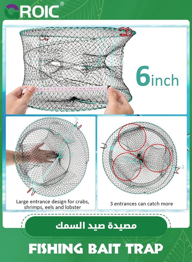 Three Entrances Large Crab Traps Portable Collapsible Trap for Crabs Bait Lobster Crawfish Shrimp Fish Net 15.7in x 7.9in (40cm x 20cm)