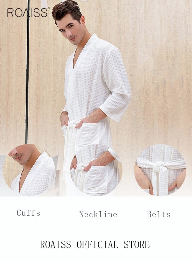 Women and Men Waffle Kimono Bathrobe Cotton Sleepwear Spa Robe Nightwear Nightgown Women Water Bathrobe Bridesmaid Robes Unisex Dressing Gown Autumn Robe