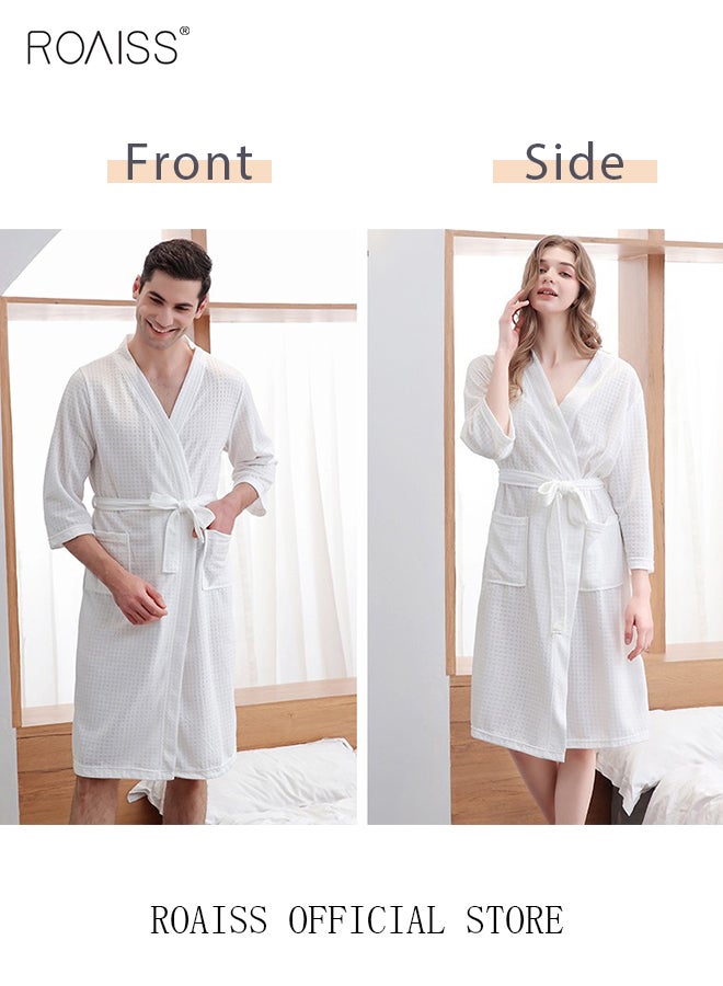 Women and Men Waffle Kimono Bathrobe Cotton Sleepwear Spa Robe Nightwear Nightgown Women Water Bathrobe Bridesmaid Robes Unisex Dressing Gown Autumn Robe