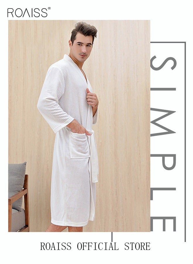 Women and Men Waffle Kimono Bathrobe Cotton Sleepwear Spa Robe Nightwear Nightgown Women Water Bathrobe Bridesmaid Robes Unisex Dressing Gown Autumn Robe