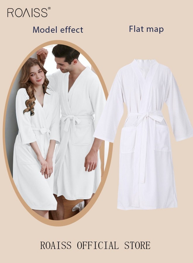 Women and Men Waffle Kimono Bathrobe Cotton Sleepwear Spa Robe Nightwear Nightgown Women Water Bathrobe Bridesmaid Robes Unisex Dressing Gown Autumn Robe