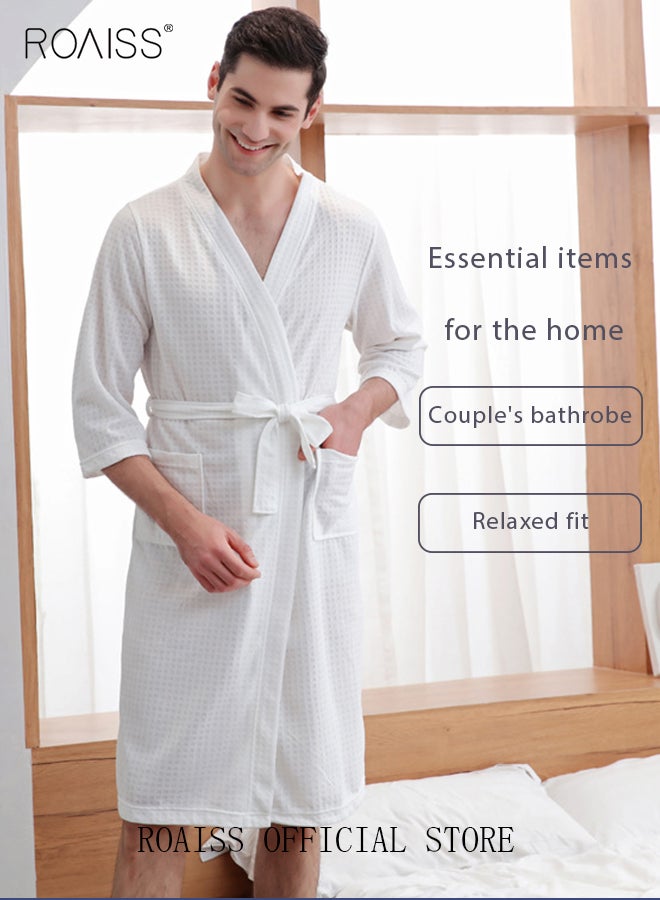 Women and Men Waffle Kimono Bathrobe Cotton Sleepwear Spa Robe Nightwear Nightgown Women Water Bathrobe Bridesmaid Robes Unisex Dressing Gown Autumn Robe