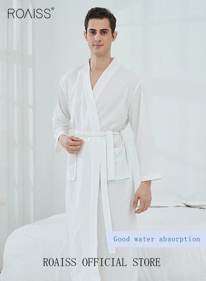 Women and Men Waffle Kimono Bathrobe Cotton Sleepwear Spa Robe Nightwear Nightgown Women Water Bathrobe Bridesmaid Robes Unisex Dressing Gown Autumn Robe