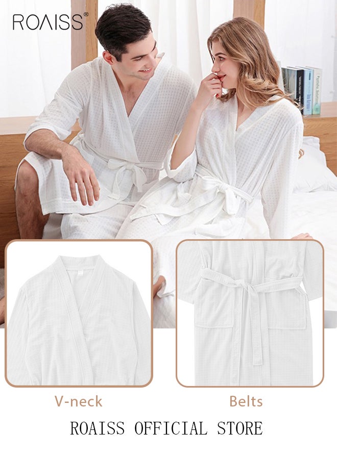 Women and Men Waffle Kimono Bathrobe Cotton Sleepwear Spa Robe Nightwear Nightgown Women Water Bathrobe Bridesmaid Robes Unisex Dressing Gown Autumn Robe