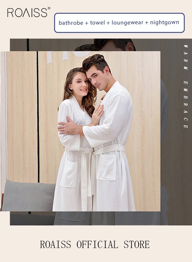 Women and Men Waffle Kimono Bathrobe Cotton Sleepwear Spa Robe Nightwear Nightgown Women Water Bathrobe Bridesmaid Robes Unisex Dressing Gown Autumn Robe