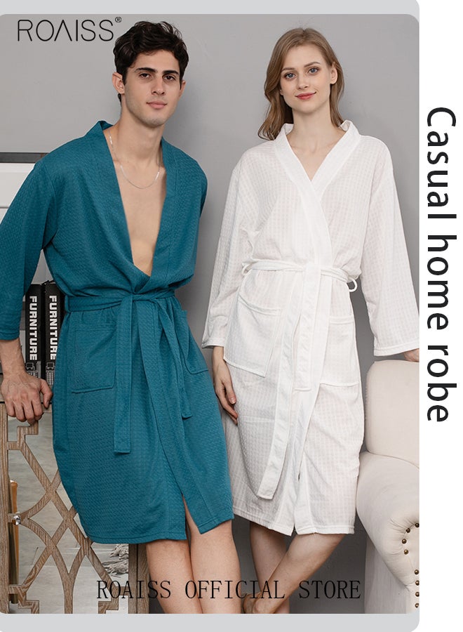 Women and Men Waffle Kimono Bathrobe Cotton Sleepwear Spa Robe Nightwear Nightgown Women Water Bathrobe Bridesmaid Robes Unisex Dressing Gown Autumn Robe