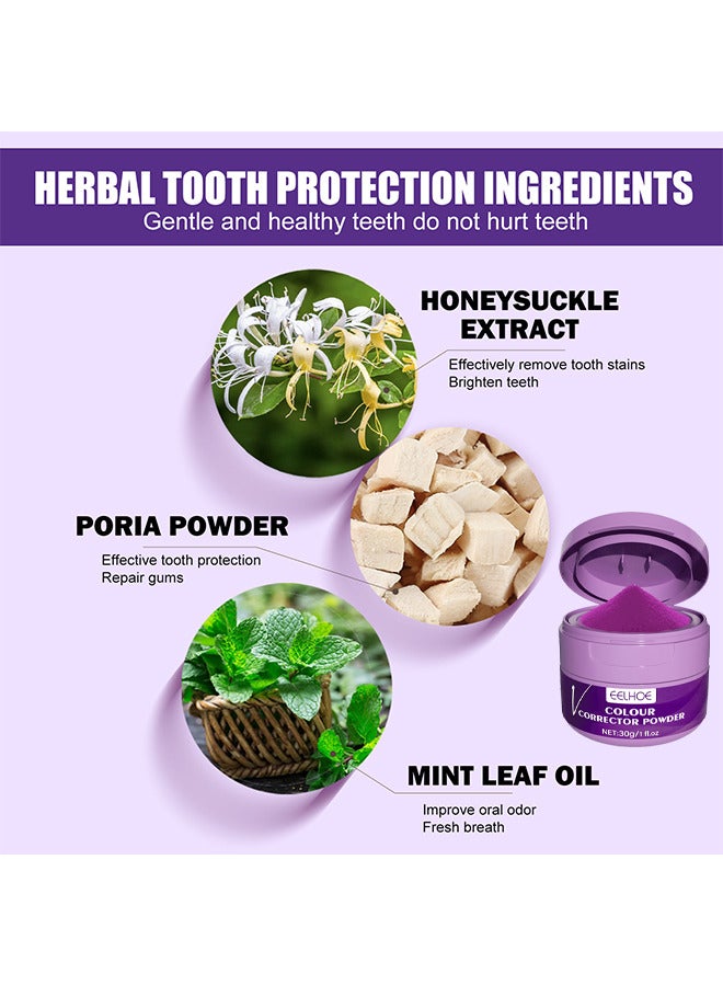 Purple Corrector Powder For Teeth Whitening, Teeth Whitening Kit, Teeth Color Corrector Toothpaste, Tooth Stain Removal, Color Corrector Purple Tooth Powder, Teeth Whitener