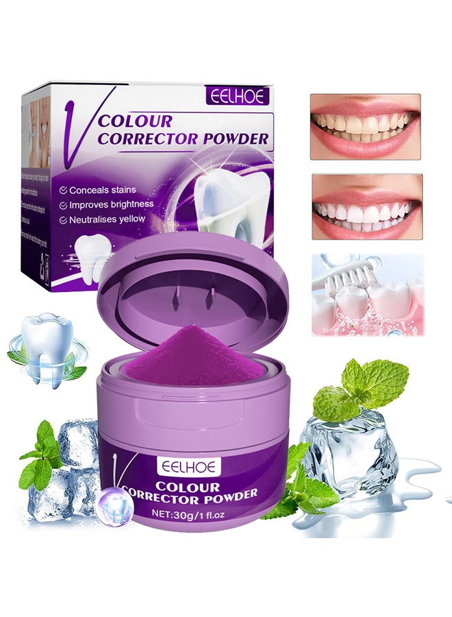 Purple Corrector Powder For Teeth Whitening, Teeth Whitening Kit, Teeth Color Corrector Toothpaste, Tooth Stain Removal, Color Corrector Purple Tooth Powder, Teeth Whitener