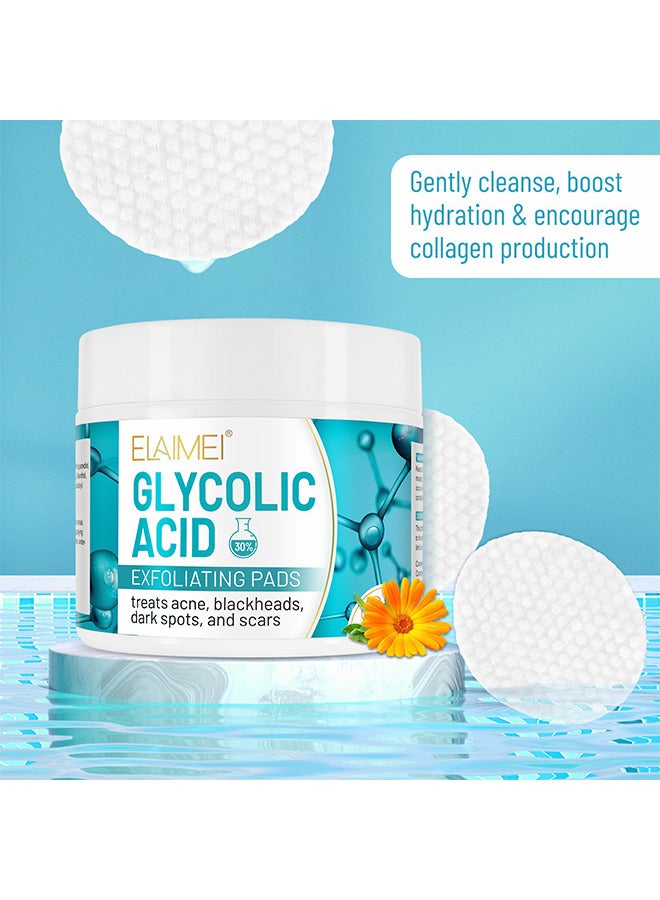 30% Glycolic Acid Pads Wipes For Skin Care Exfoliating Cleansing, Face Pore Cleaner Minimizer Acne Treatment, Chemical Peel Solution For Dark Spots, Breakouts, Scars, Reduce Wrinkle Lines, 50 Pads