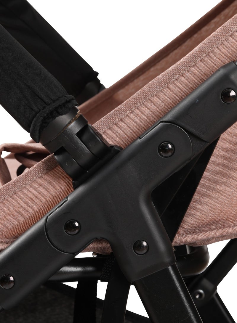 Hababy Y1K Baby Stroller, Lightweight Cabin Travel Stroller with Trolley Handle, 3 Recline Positions, 5-Point Safety Harness & Storage Basket – Light Khaki