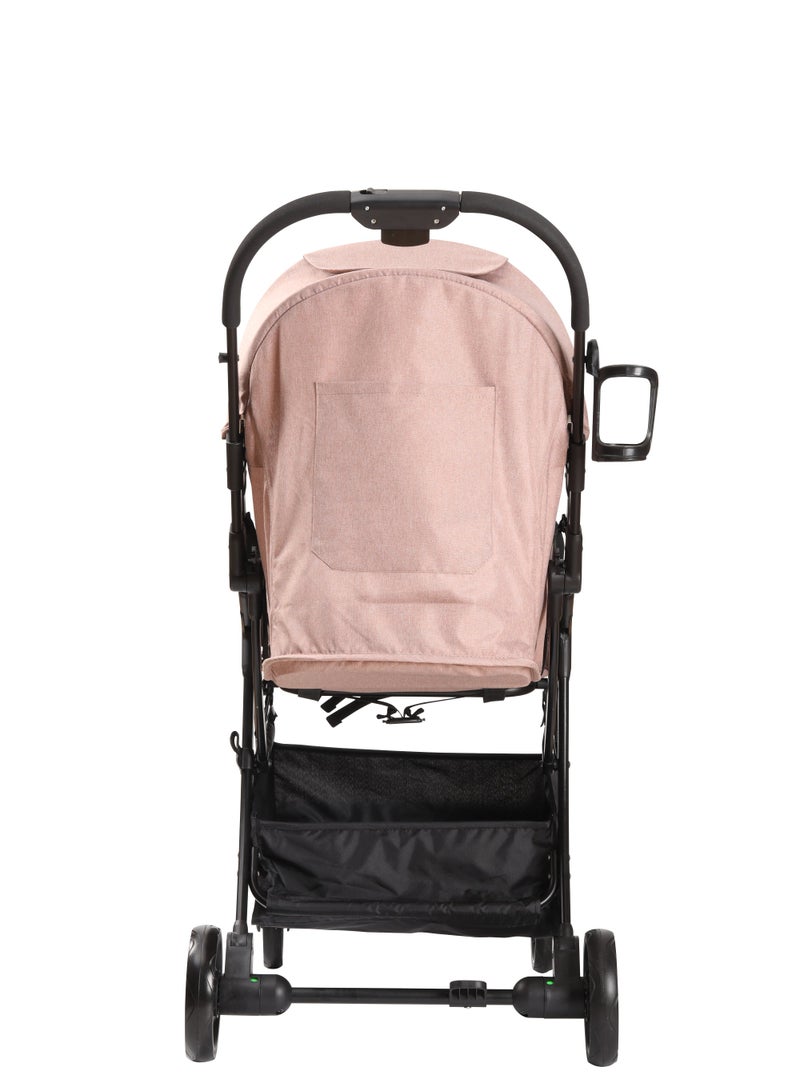 Hababy Y1K Baby Stroller, Lightweight Cabin Travel Stroller with Trolley Handle, 3 Recline Positions, 5-Point Safety Harness & Storage Basket – Light Khaki