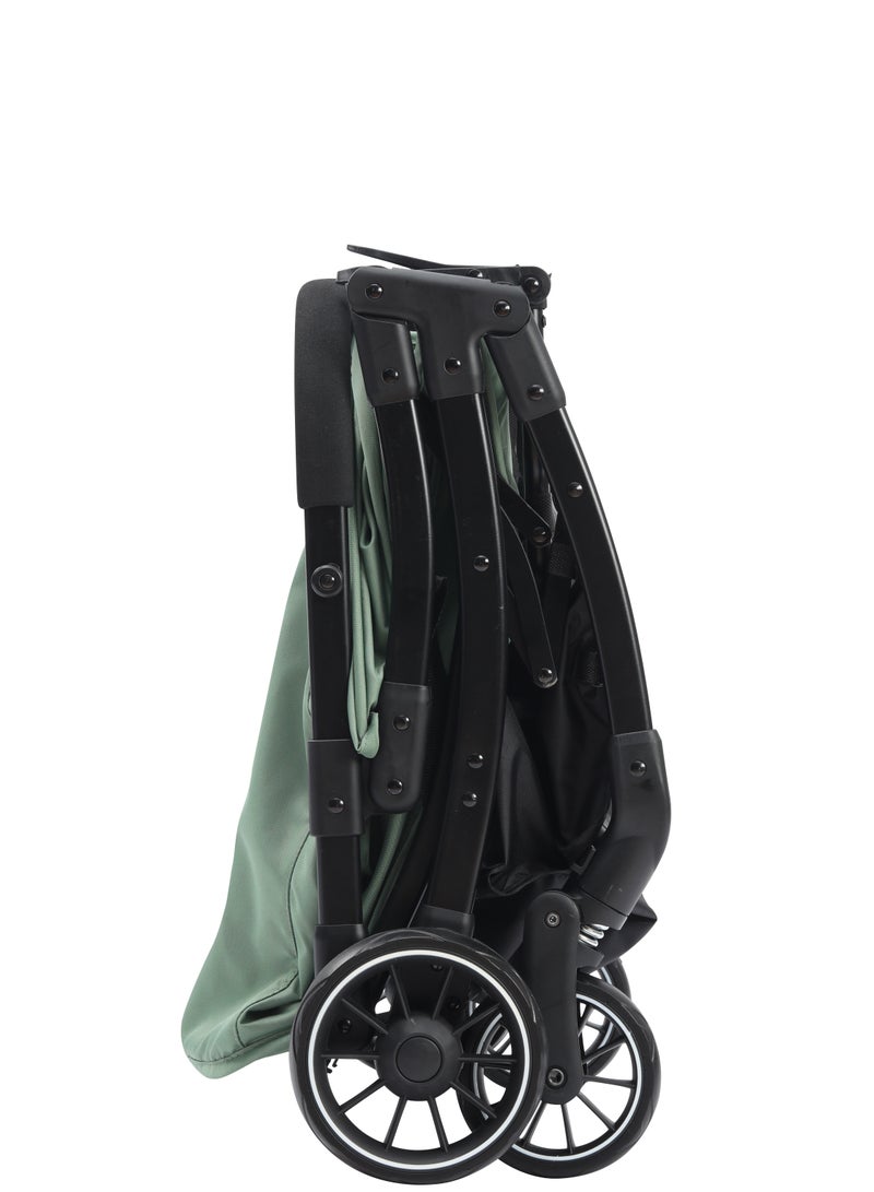 Hababy Y1T  Baby Stroller, Lightweight Cabin Travel Stroller with Trolley Handle, 3 Recline Positions, 5-Point Safety Harness & Storage Basket – Tiffany Green