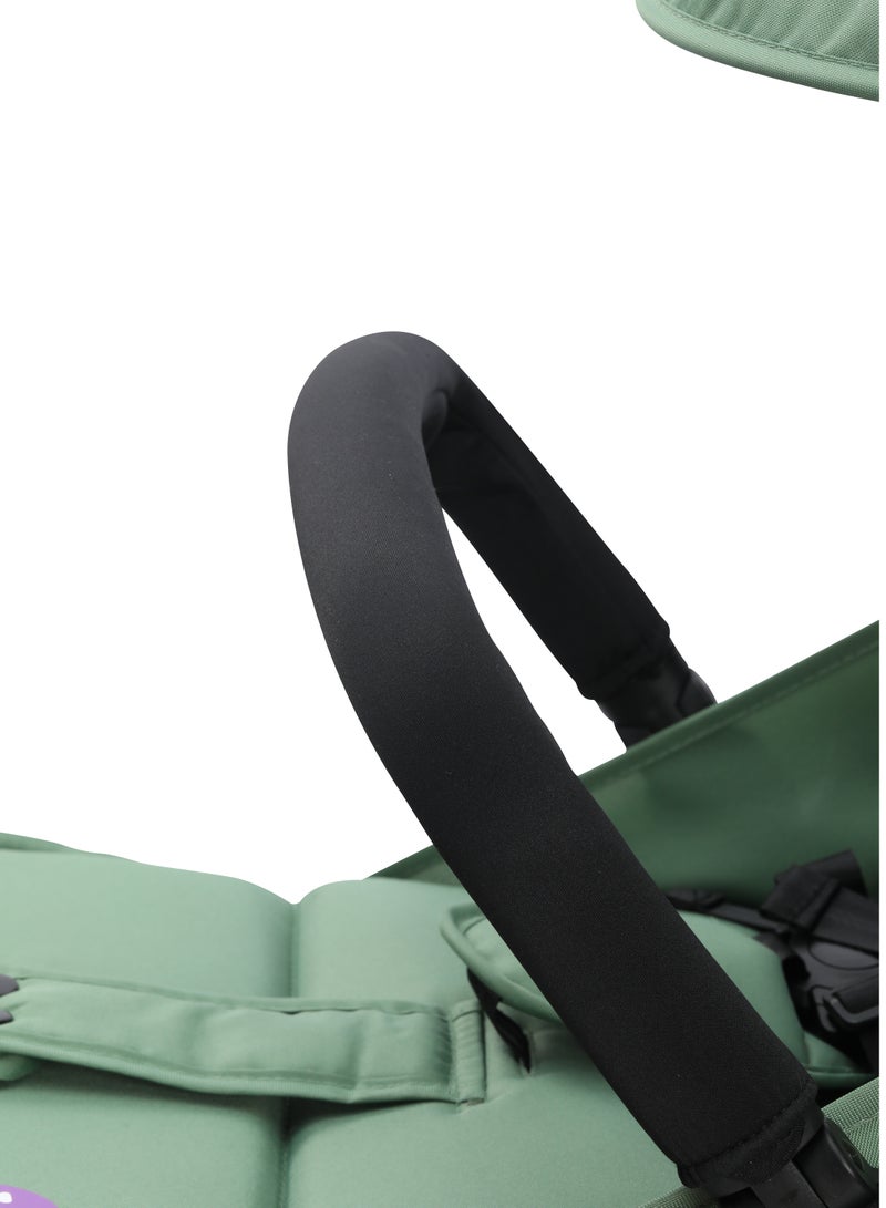 Hababy Y1T  Baby Stroller, Lightweight Cabin Travel Stroller with Trolley Handle, 3 Recline Positions, 5-Point Safety Harness & Storage Basket – Tiffany Green