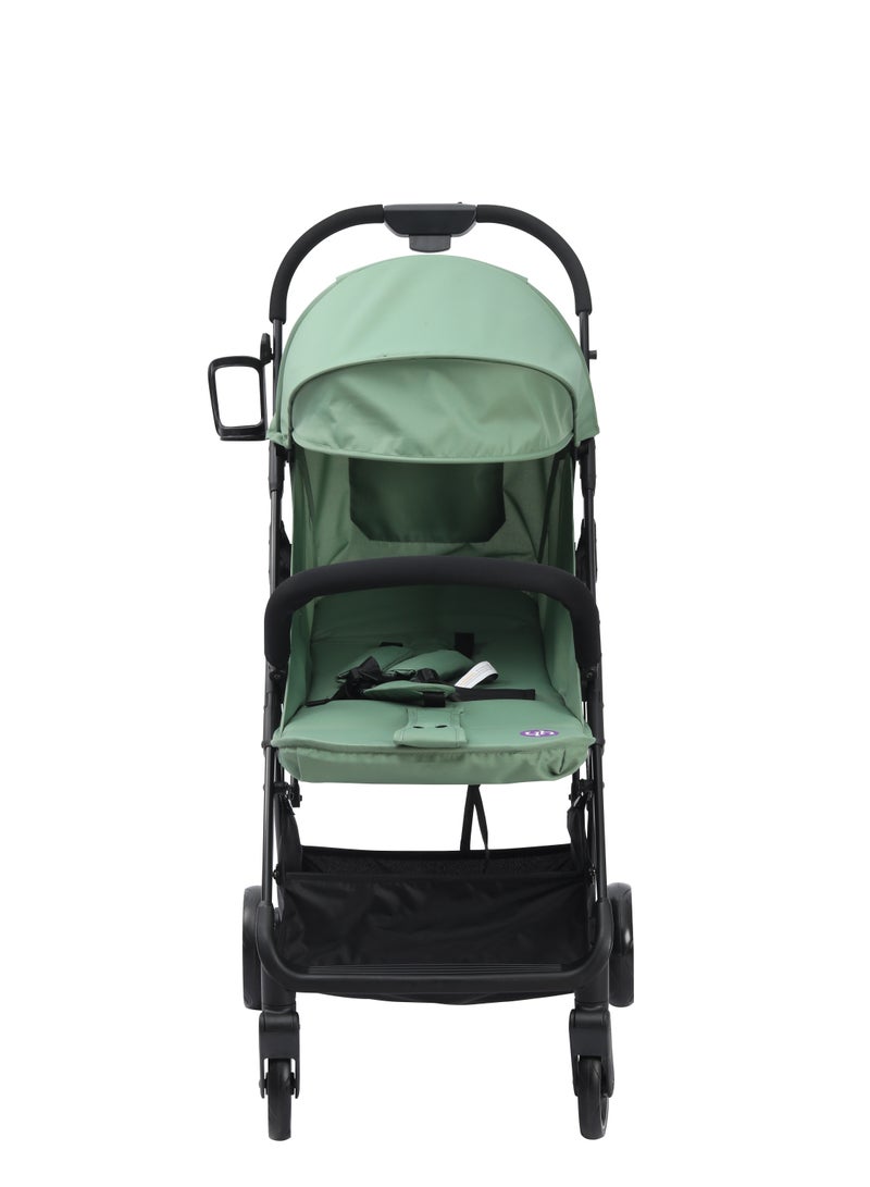 Hababy Y1T  Baby Stroller, Lightweight Cabin Travel Stroller with Trolley Handle, 3 Recline Positions, 5-Point Safety Harness & Storage Basket – Tiffany Green