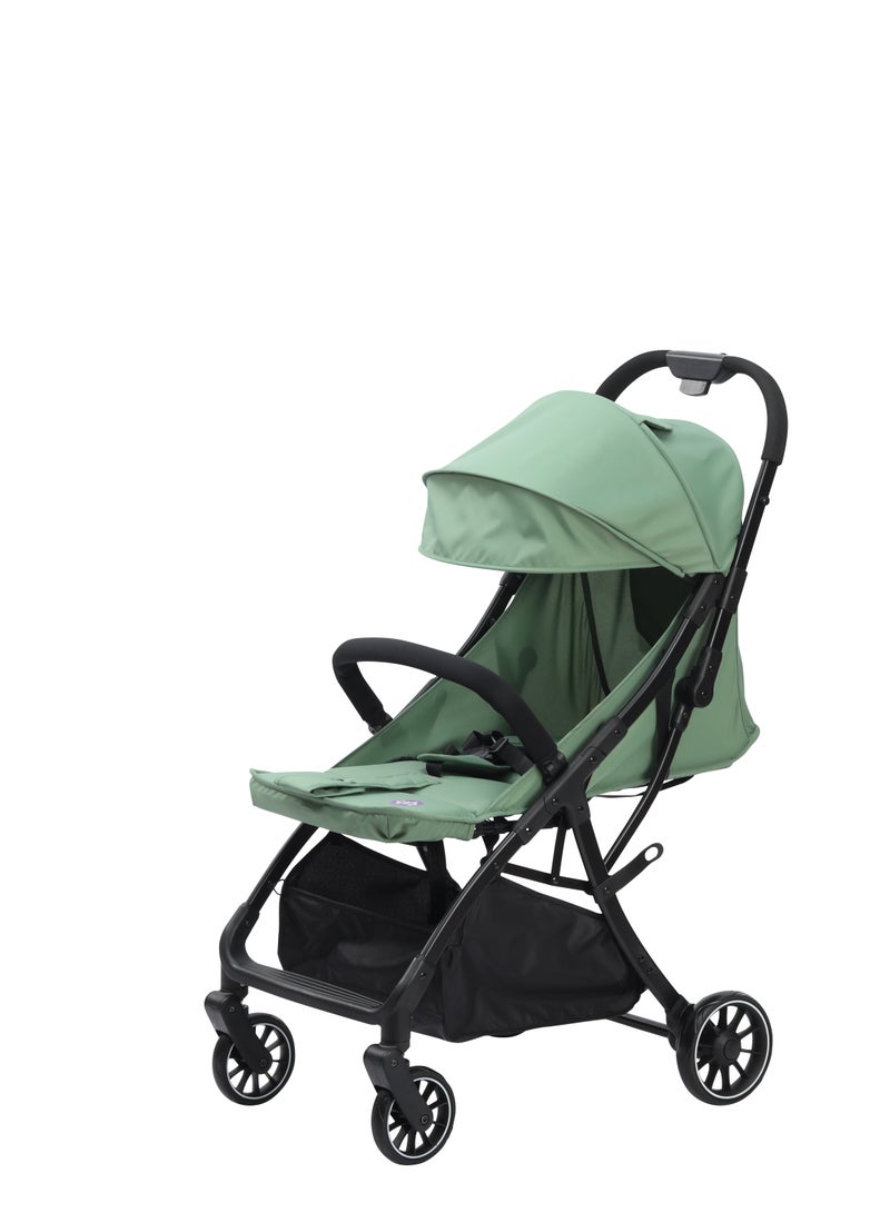 Hababy Y1T  Baby Stroller, Lightweight Cabin Travel Stroller with Trolley Handle, 3 Recline Positions, 5-Point Safety Harness & Storage Basket – Tiffany Green