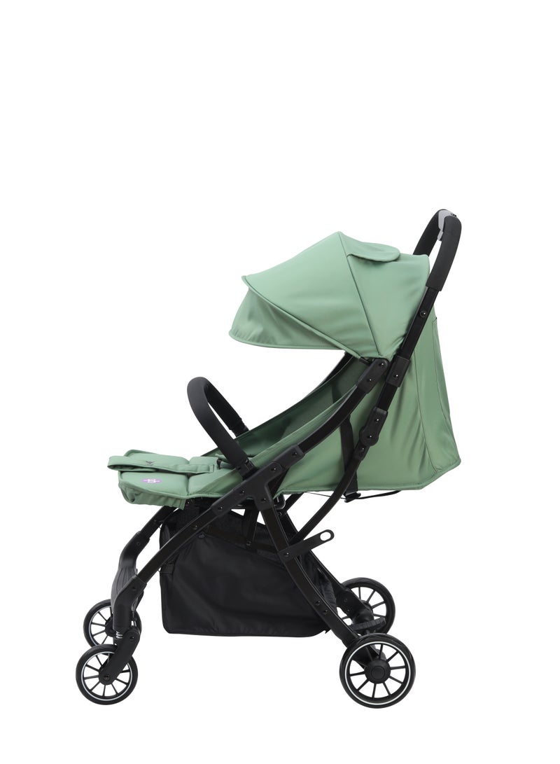 Hababy Y1T  Baby Stroller, Lightweight Cabin Travel Stroller with Trolley Handle, 3 Recline Positions, 5-Point Safety Harness & Storage Basket – Tiffany Green