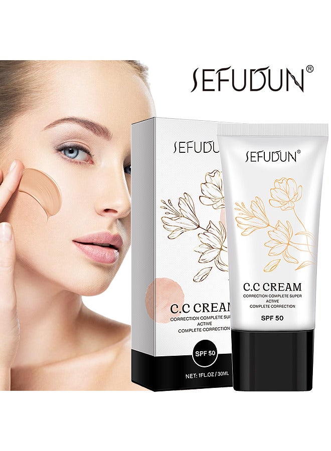 CC Cream With SPF 50, CC Cream Self Adjusting For Mature Skin, Colour Correcting Face Sunscreen And Foundation, Pre-Makeup Primer Moisturizing Skin Concealer 30ML
