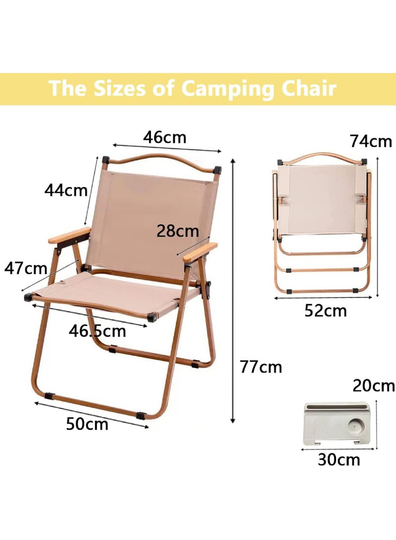 Camping Chair Folding Picnic Chair Collapsible Outdoor BBQ Seat with Cup Holder Arm Rest Wood Picnic Portable Chair Beach Chair Stable Ultralight Garden Chair for Picnic Backpack Hiking Fishing Travel