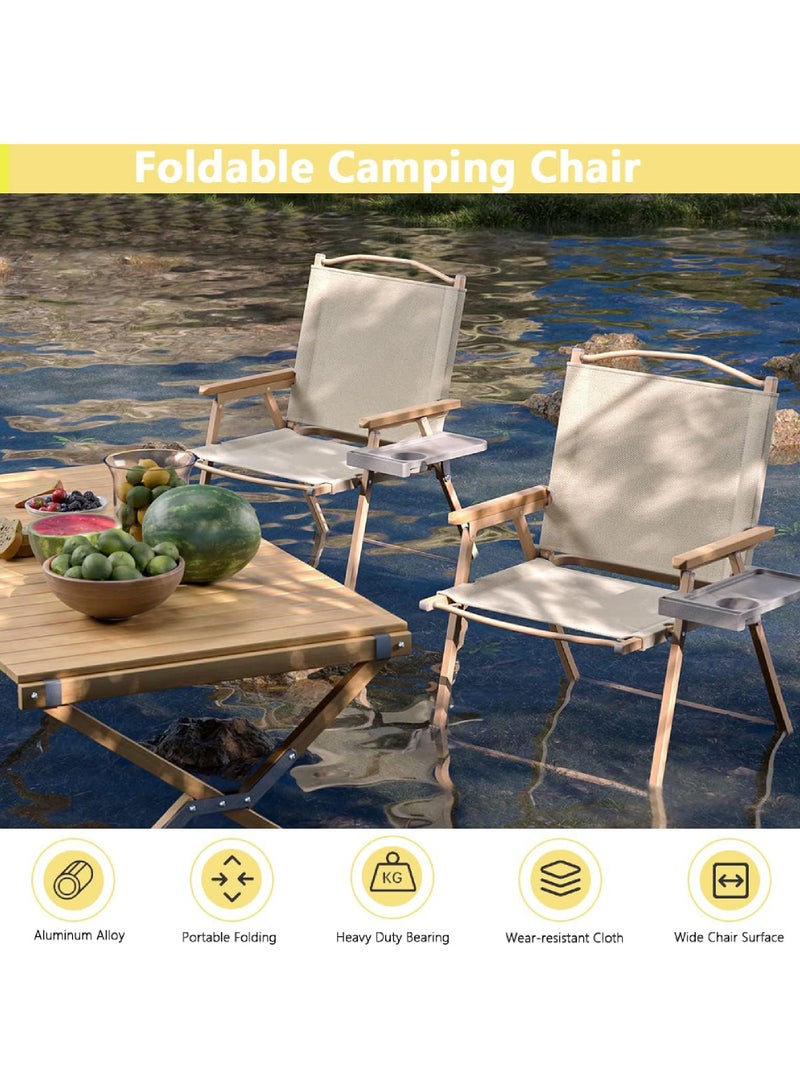 Camping Chair Folding Picnic Chair Collapsible Outdoor BBQ Seat with Cup Holder Arm Rest Wood Picnic Portable Chair Beach Chair Stable Ultralight Garden Chair for Picnic Backpack Hiking Fishing Travel