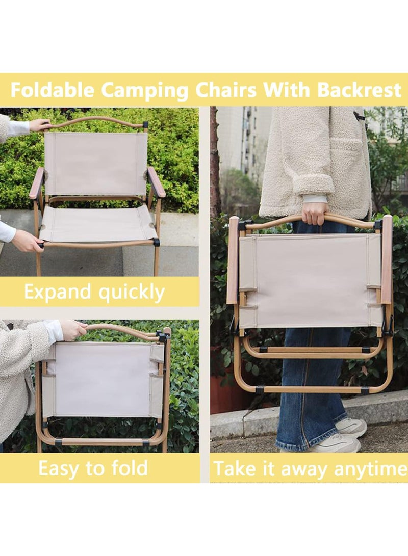 Camping Chair Folding Picnic Chair Collapsible Outdoor BBQ Seat with Cup Holder Arm Rest Wood Picnic Portable Chair Beach Chair Stable Ultralight Garden Chair for Picnic Backpack Hiking Fishing Travel