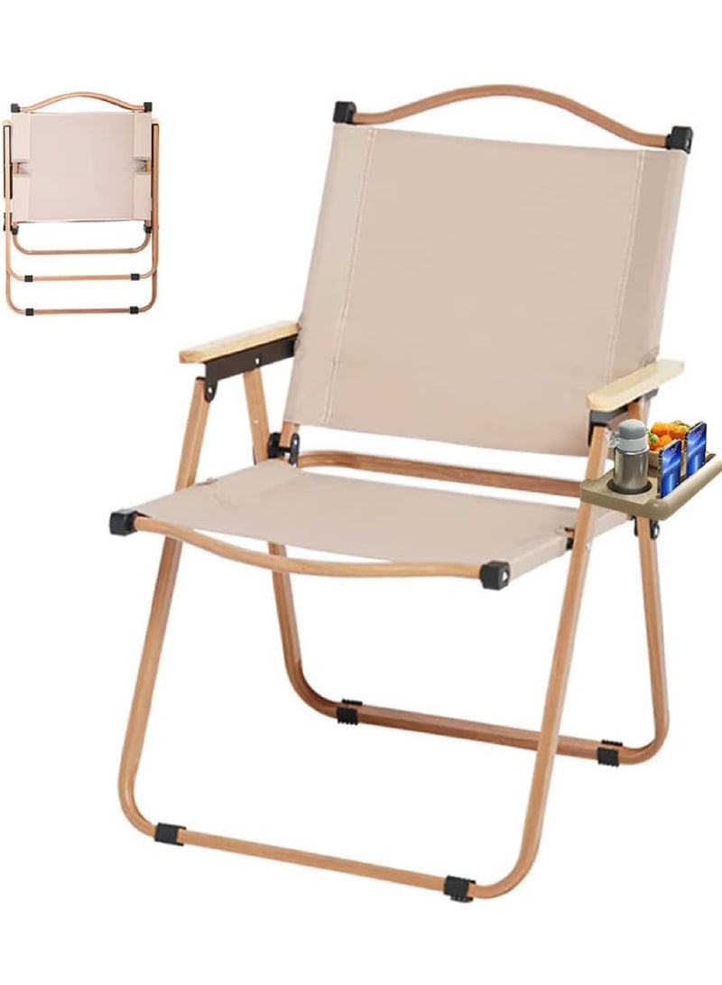 Camping Chair Folding Picnic Chair Collapsible Outdoor BBQ Seat with Cup Holder Arm Rest Wood Picnic Portable Chair Beach Chair Stable Ultralight Garden Chair for Picnic Backpack Hiking Fishing Travel