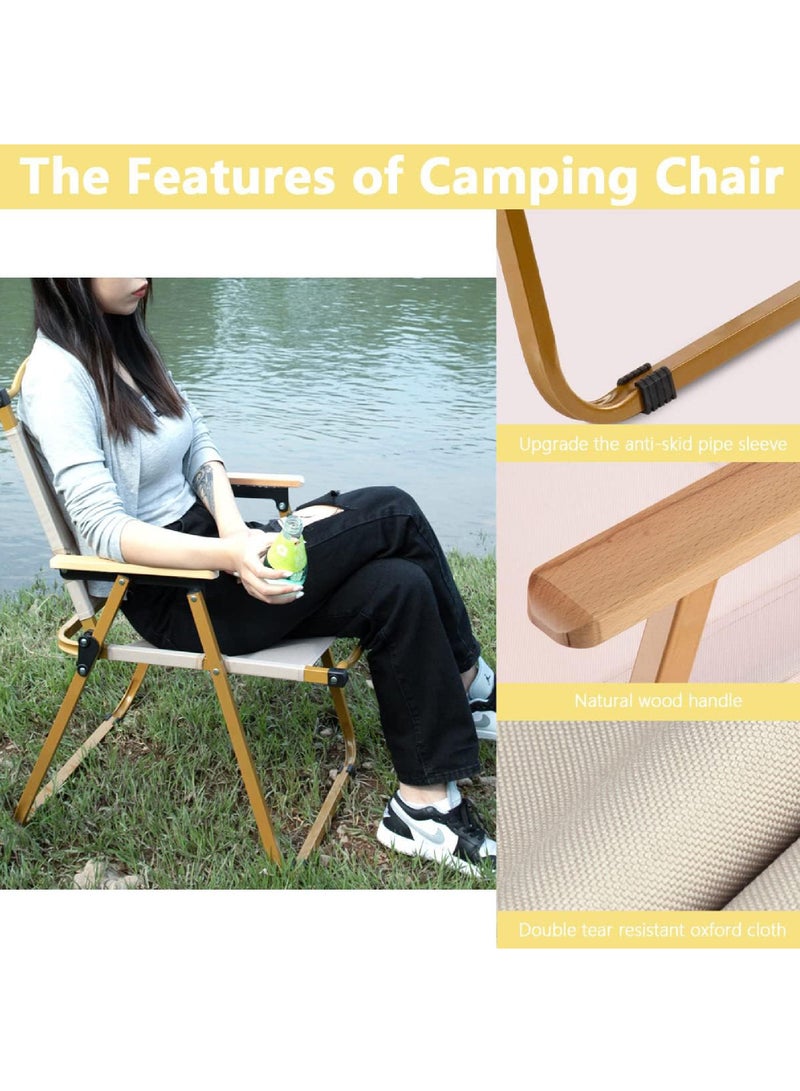 Camping Chair Folding Picnic Chair Collapsible Outdoor BBQ Seat with Cup Holder Arm Rest Wood Picnic Portable Chair Beach Chair Stable Ultralight Garden Chair for Picnic Backpack Hiking Fishing Travel