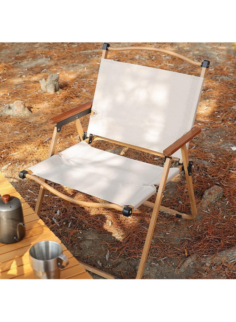 Camping Chair Folding Picnic Chair Collapsible Outdoor BBQ Seat with Cup Holder Arm Rest Wood Picnic Portable Chair Beach Chair Stable Ultralight Garden Chair for Picnic Backpack Hiking Fishing Travel