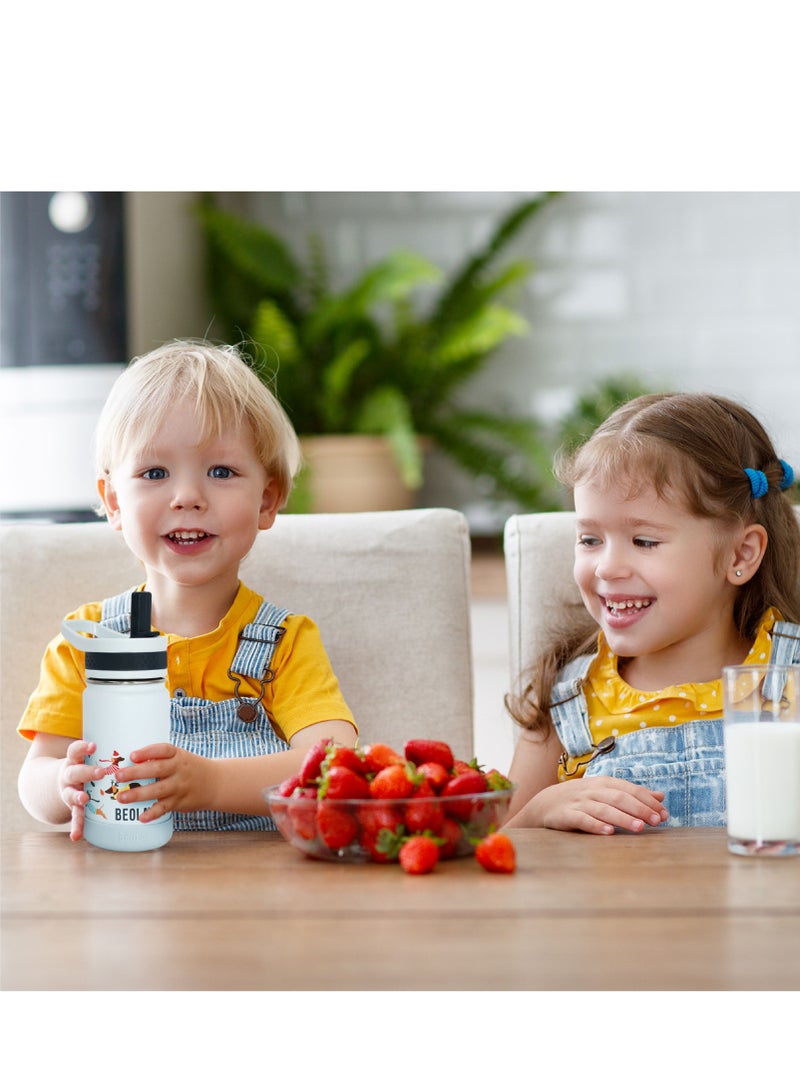 Insulated Kids Water Bottle With Straw Lid - 410ml, Doxie Dots