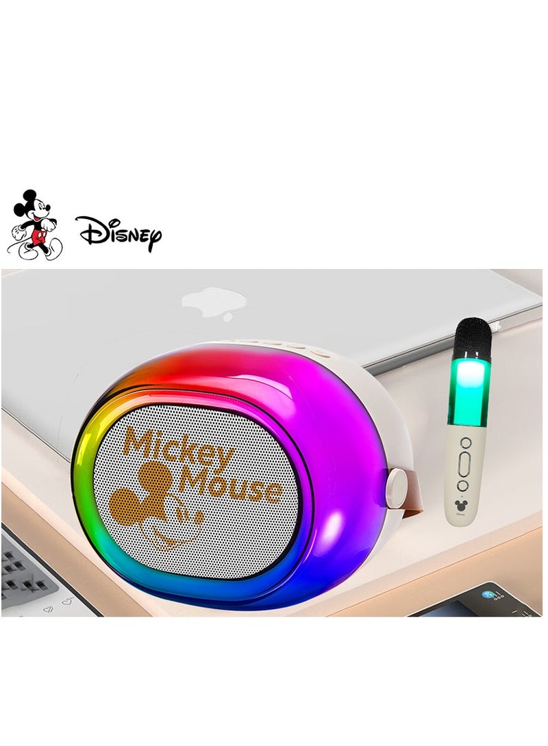 Mickey Mouse Portable Mini Karaoke all-in-one Machine Bluetooth Speaker with KTV level sound effect system with 2 Wireless Microphones RGB LED Lights Birthday Gifts Karaoke Microphone for Party
