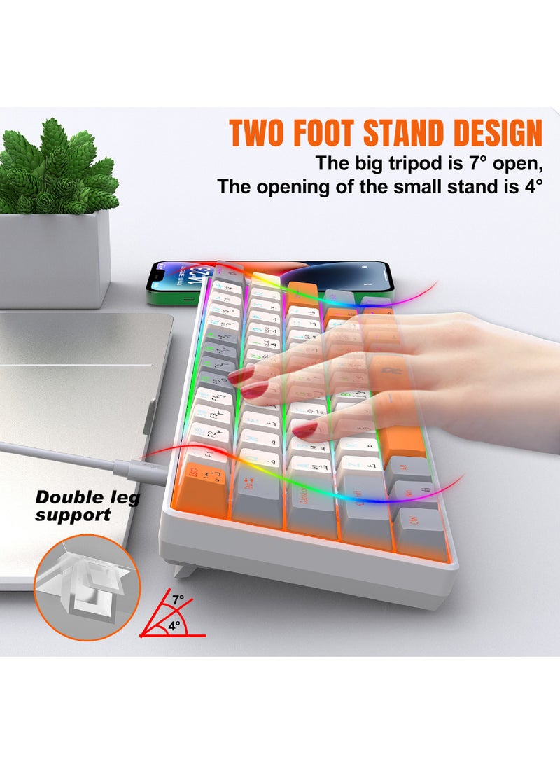 ROCK POW 60% Arabic English Mechanical Gaming Keyboard, 63keys RGB Backlit Ultra-Compact Mini Keyboard, Waterproof Mini Compact Keyboard for PC/Mac Gamer, Typist,Trip Hot  Swappable Blue Switch