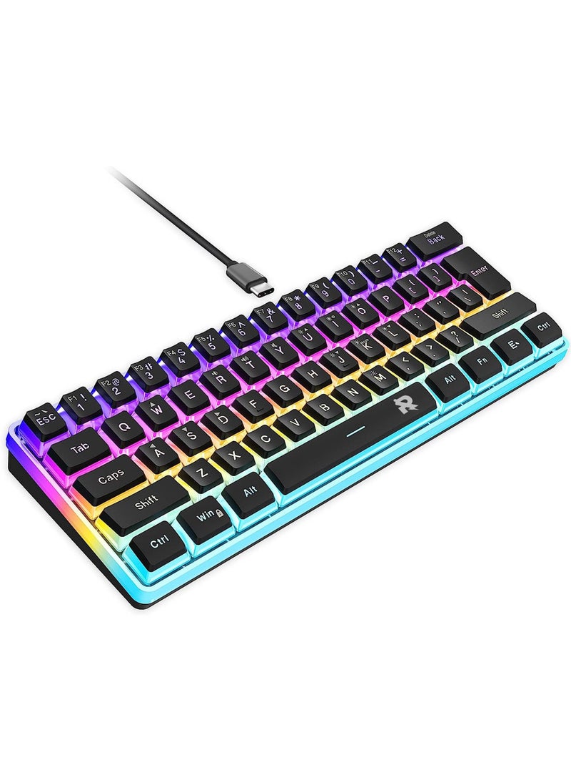 Rock Pow 60% Hotswap Mechanical Feeling Gaming Keyboard with PBT Pudding Keycaps,RGB Backlit Wired USB Optical Switches Keyboards Full Keys Programmable for Windows MAC PC Gamers Gateron Optical Blue