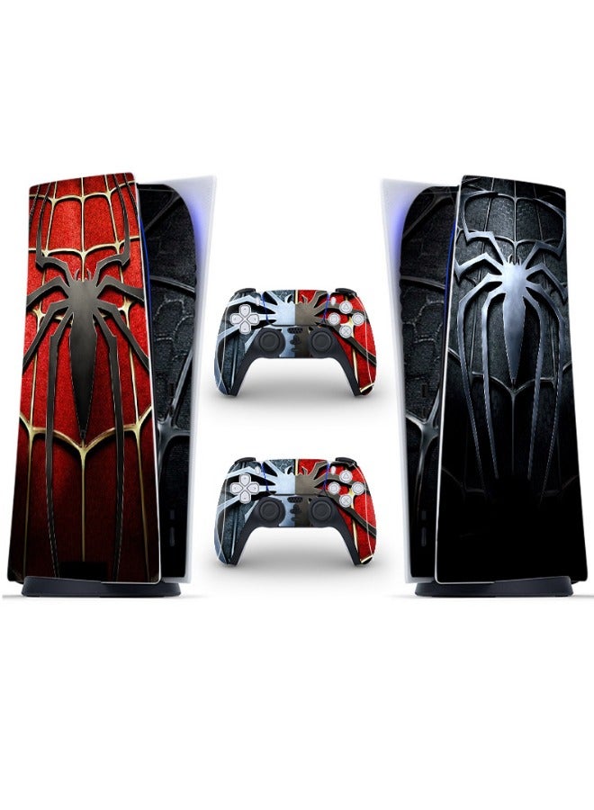 Decal Skin for PS5 Digital, Whole Body Vinyl Sticker Cover for Playstation 5 Console and Controller - Waterproof, No Bubble, Including 2 Controller Skins and Console Skin (Spider Style, Multicolor）
