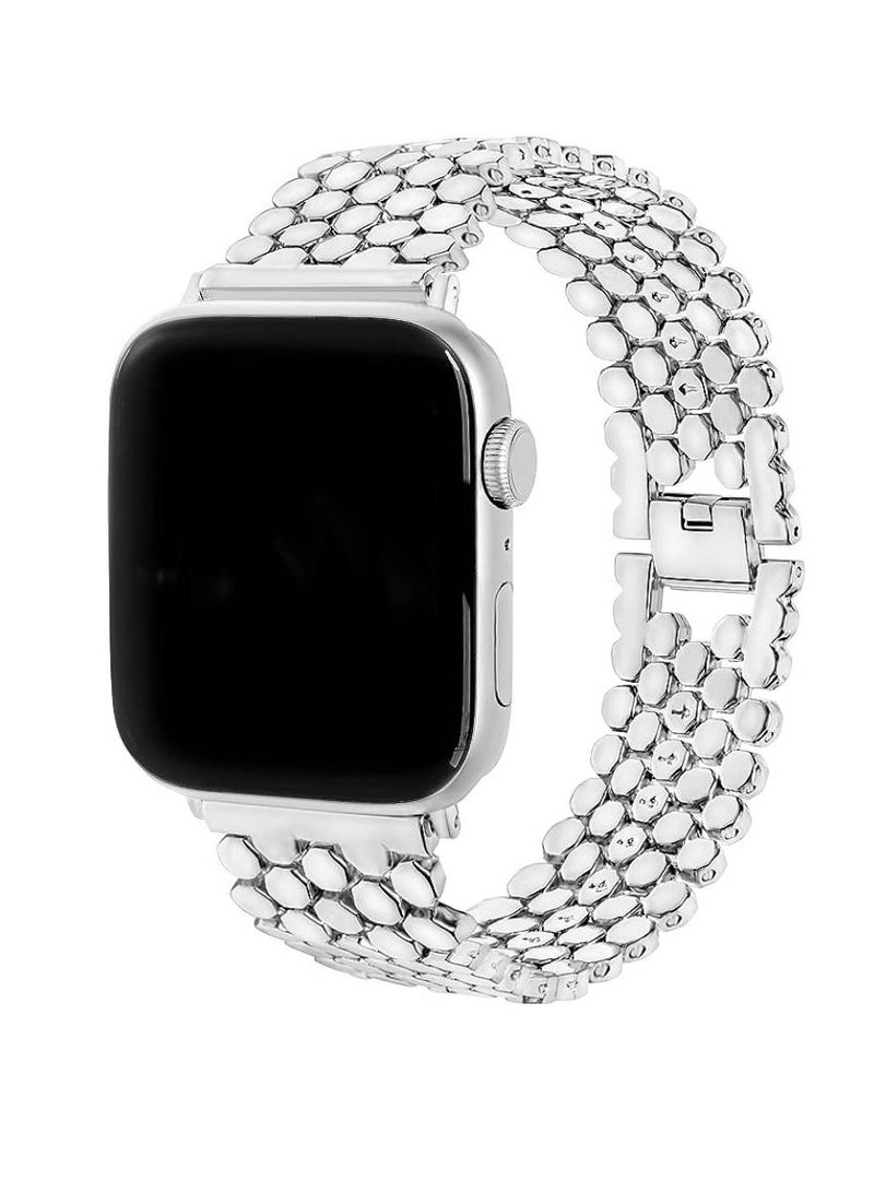 Stainless Steel Metal Replacement Band Honeycomb Design Compatible with Apple Watch 42/44/45/49mm, Silver