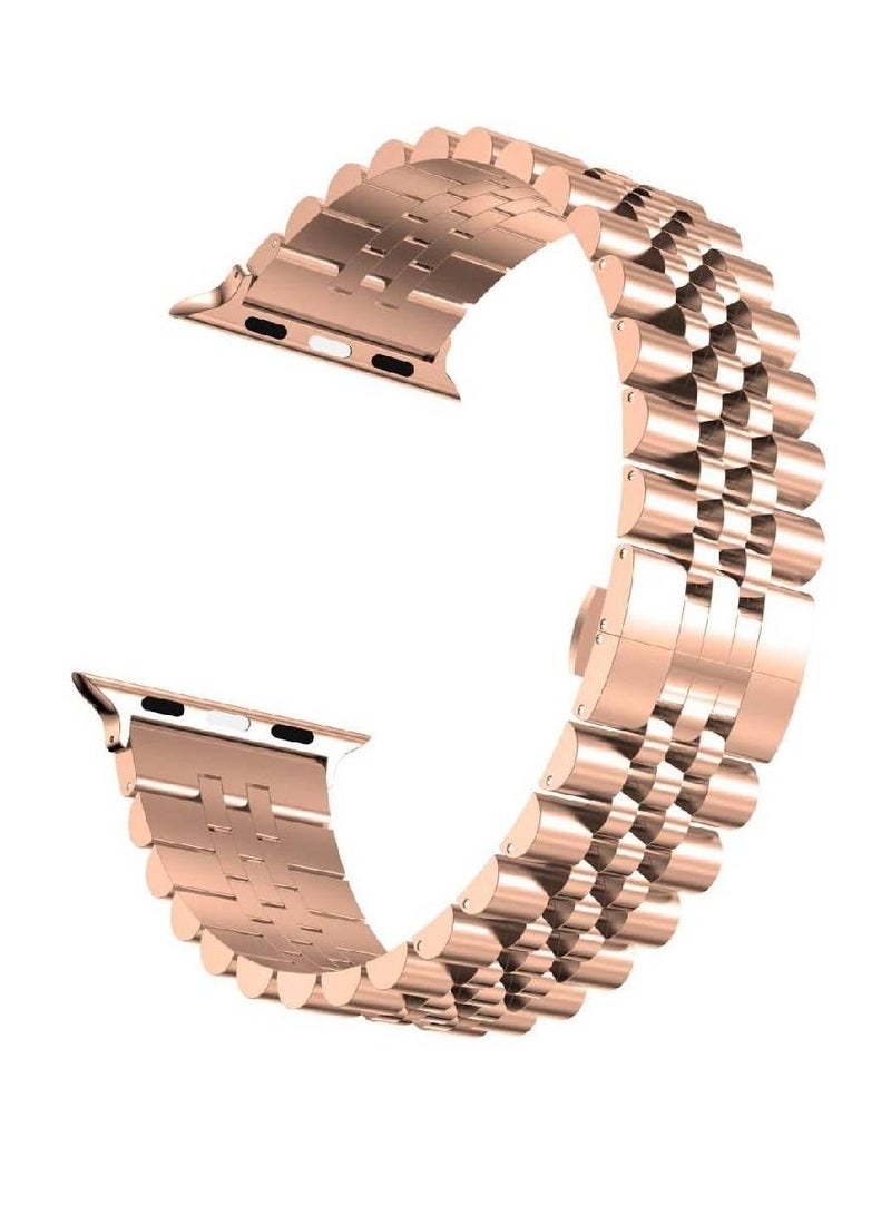 Stainless Steel Heavy Band with Butterfly Folding Clasp Link Bracelet For Apple Watch Ultra / Watch Ultra 2 49mm Rose Gold