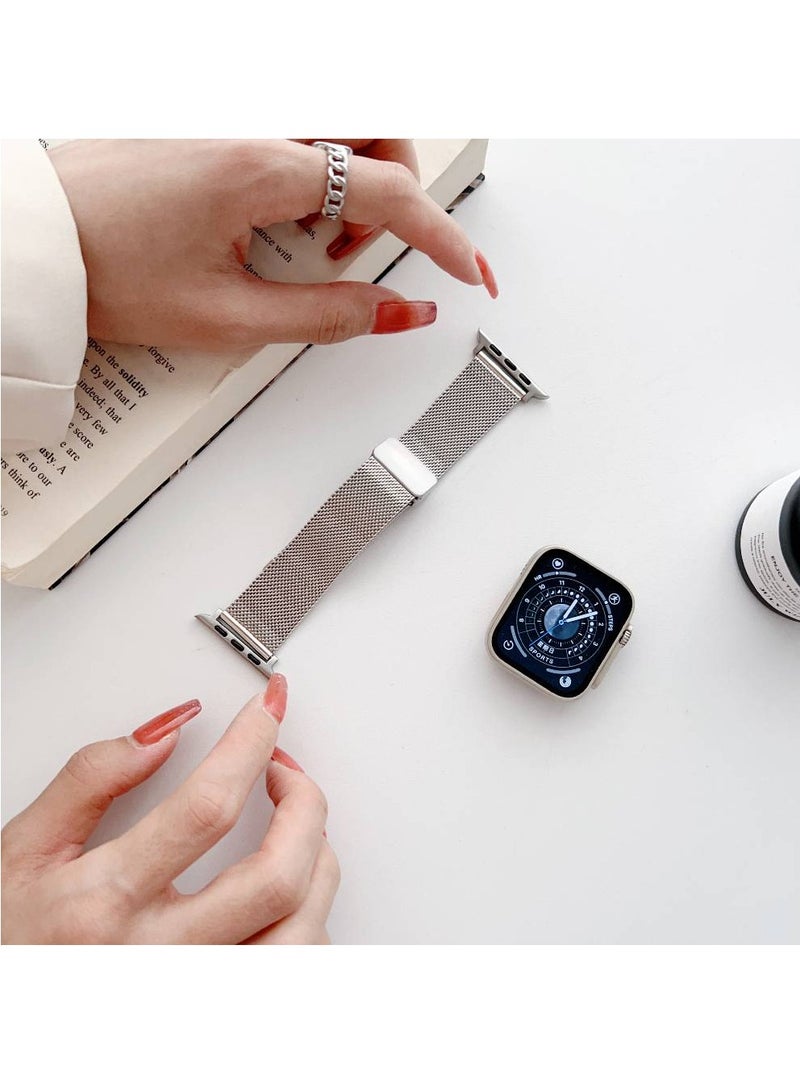 Stainless Steel Magnetic Button Replacement Band For Apple Watch Ultra / Watch Ultra 2 49mm Silver