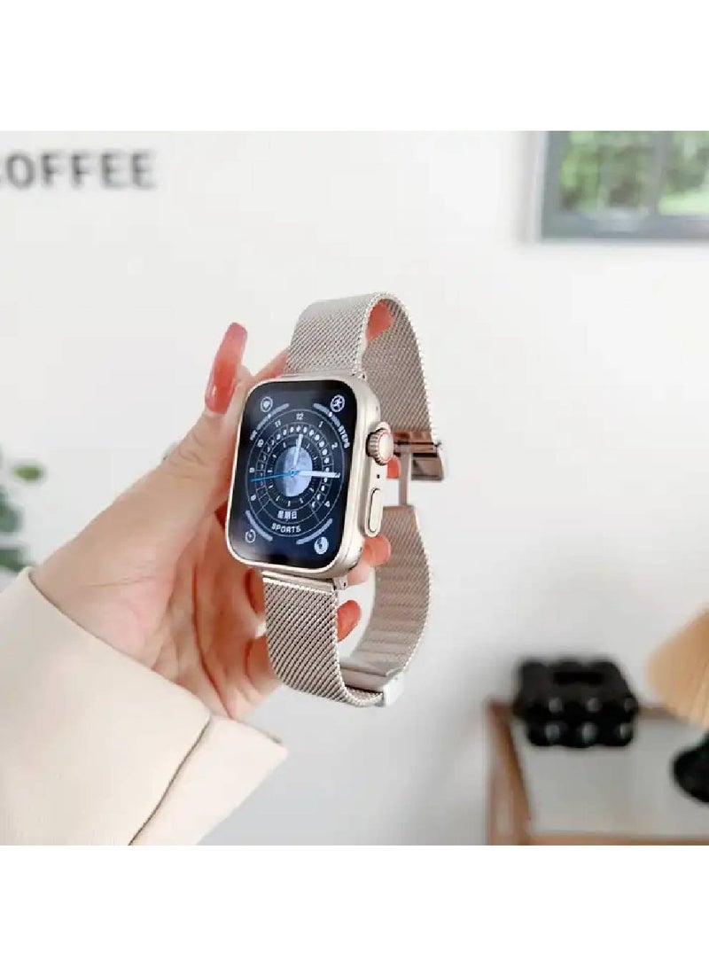 Stainless Steel Magnetic Button Replacement Band For Apple Watch Ultra / Watch Ultra 2 49mm Silver