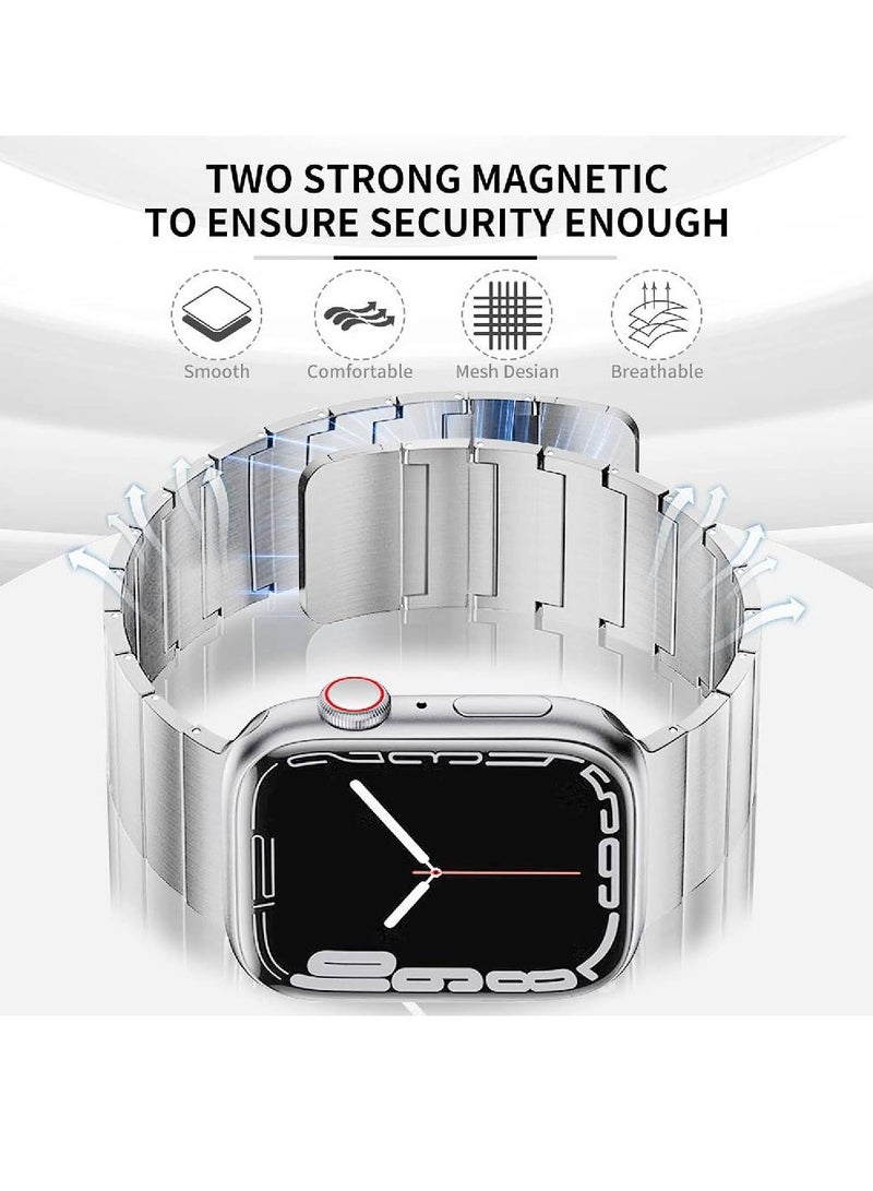 Stainless Steel Magnetic Replacement Band For Apple Watch 42/44/45/49mm Silver