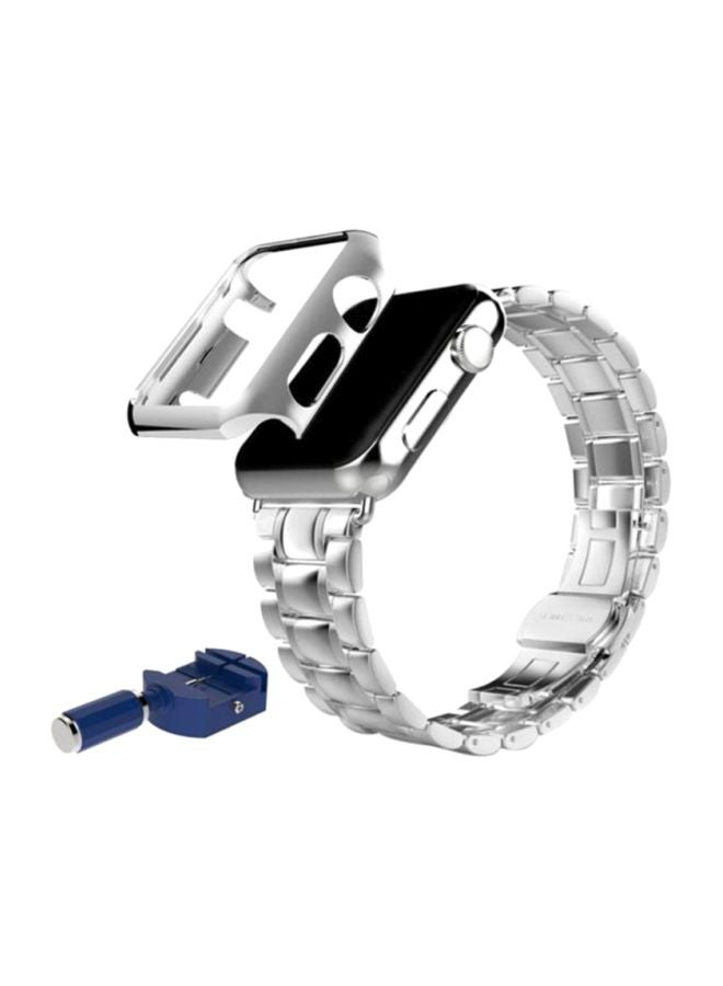 Replacement Band For Apple Watch Series 3/2/1 With Case Cover And Adapter Silver/White/Blue