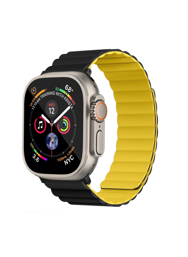 Apple Watch Strap, INVIX Series Reversible Magnetic Silicone Compatible With Apple Strap Band 42/44/45/49MM-Yellow/Black