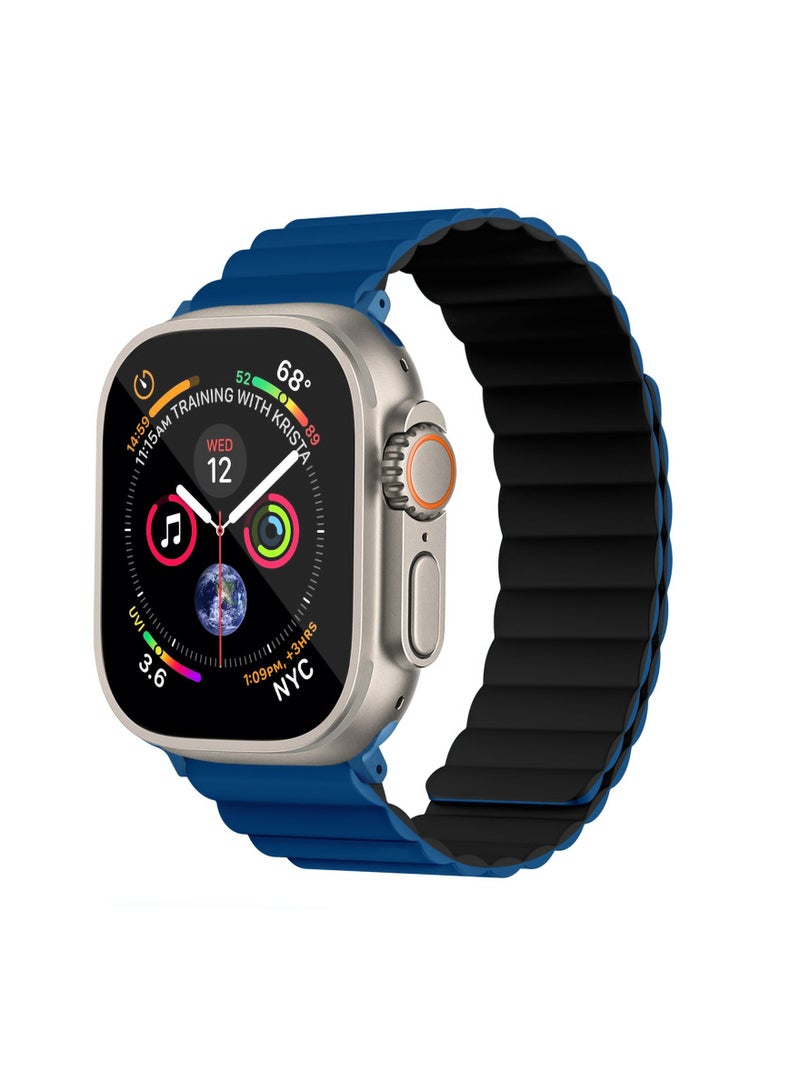 Apple Watch Strap, INVIX Series Reversible Magnetic Silicone Compatible With Apple Strap Band 42/44/45/49MM - Blue/Black