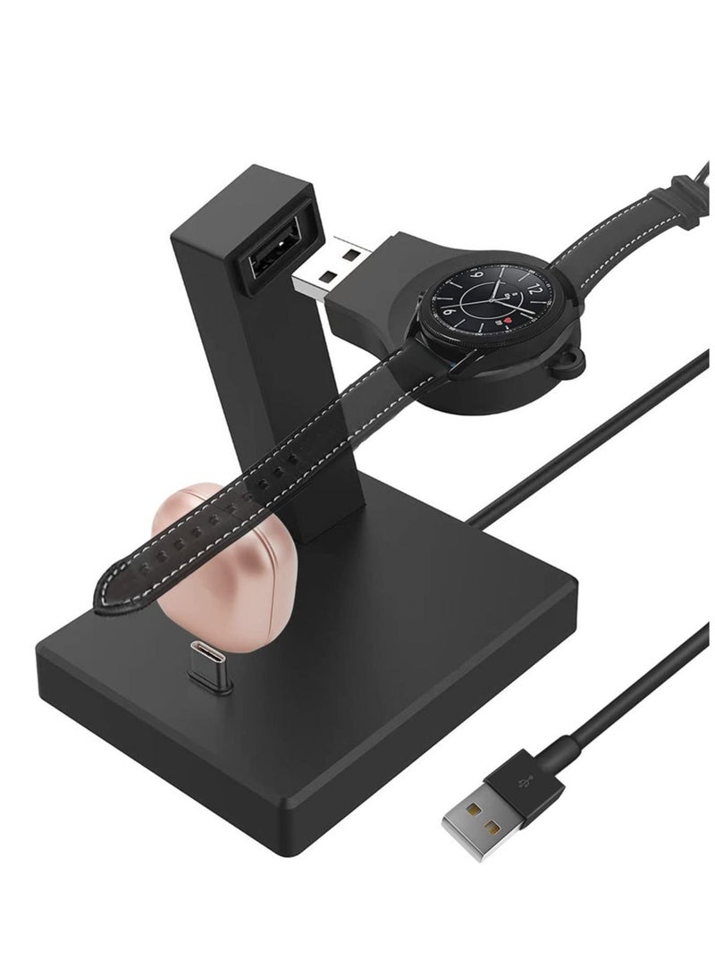2 in 1 Charger Stand, for Samsung Watch and Type C Earbuds, Watch Charger Dock Compatible with Galaxy Watch 4/3/Active 2/Active & Galaxy Buds 2/Pro/Live/Buds+/Buds and More USB C Earbuds